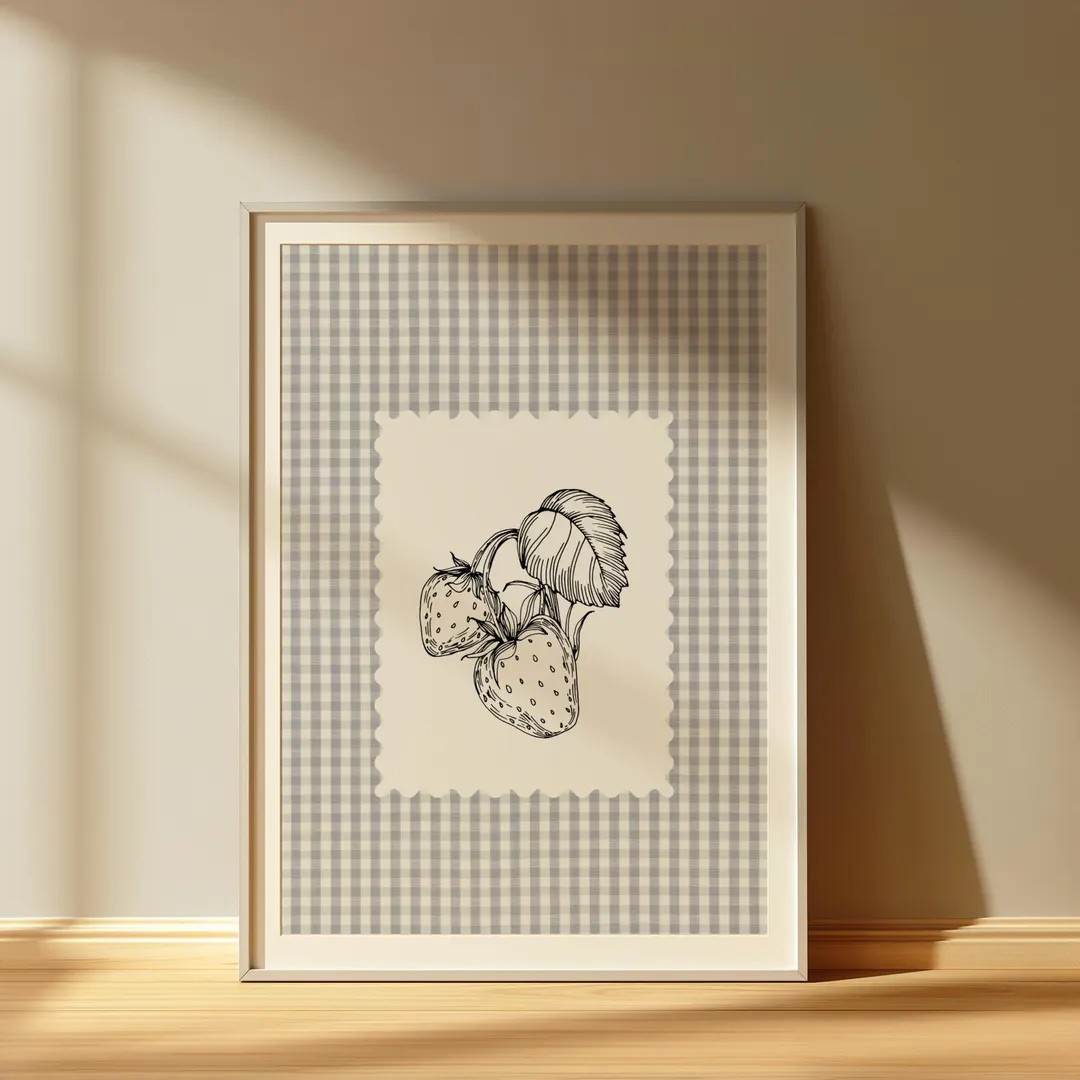 Vintage Strawberry Gingham Retro , Printable Wall Art, for Home and Nursery, Wall Art, Digital Do... | Etsy (US)