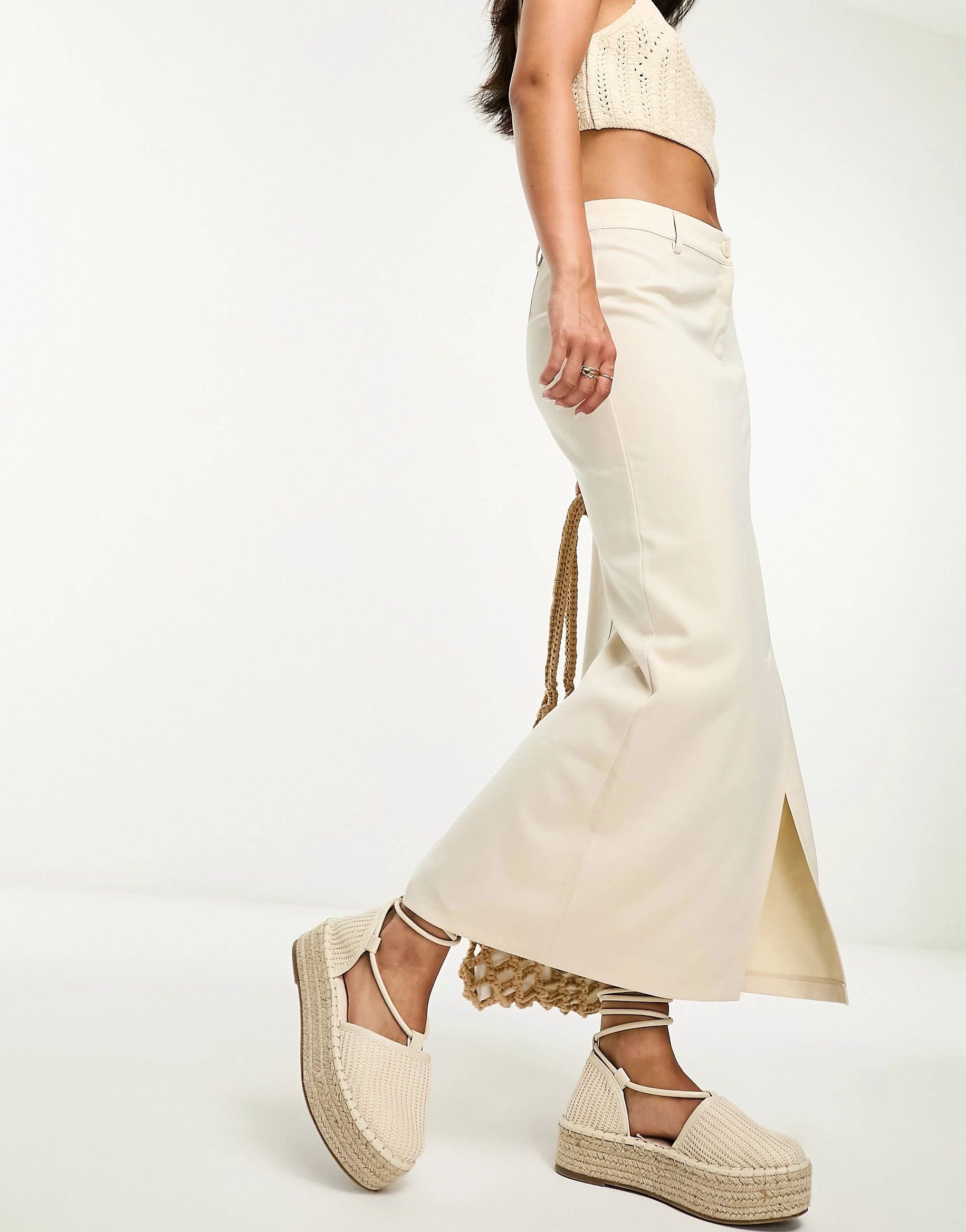 Monki maxi split column skirt in beige | ASOS (Global)