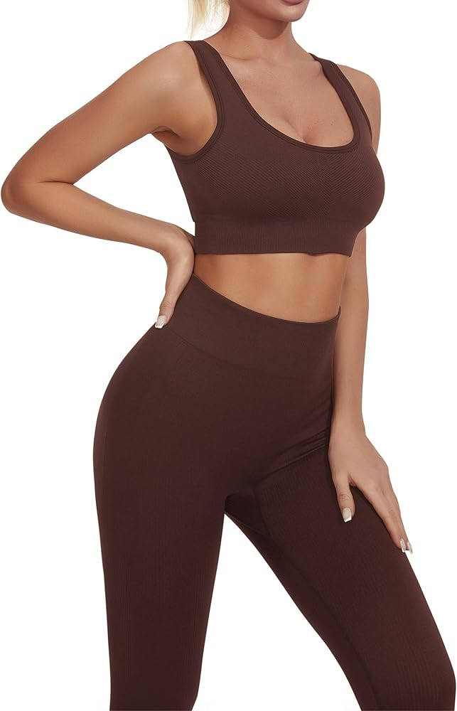 AFITNE Workout Sets for Women Two Piece Seamless High Waisted Leggings with Padded Sports Bra Set... | Amazon (US)