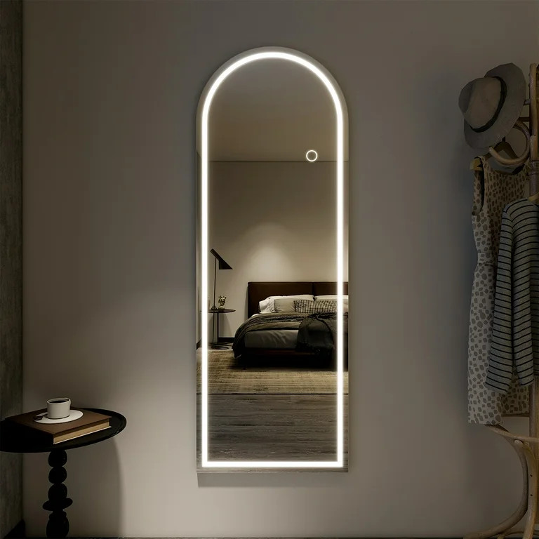 BEAUTYPEAK 64" x 21" LED Arched Full Length Mirror Standing Floor Mirror,White | Walmart (US)