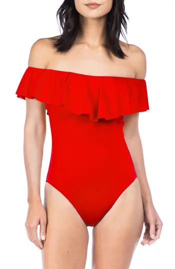 Women's Trina Turk Off The Shoulder One-Piece Swimsuit, Size 4 - Red | Nordstrom