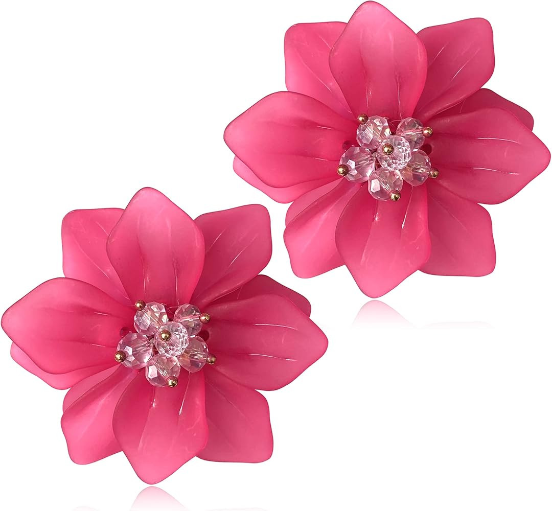 DAMLENG Fashion Bohemian Acrylic Large Flower Stud Earrings Matte Flower Dangle Earrings with Gol... | Amazon (US)