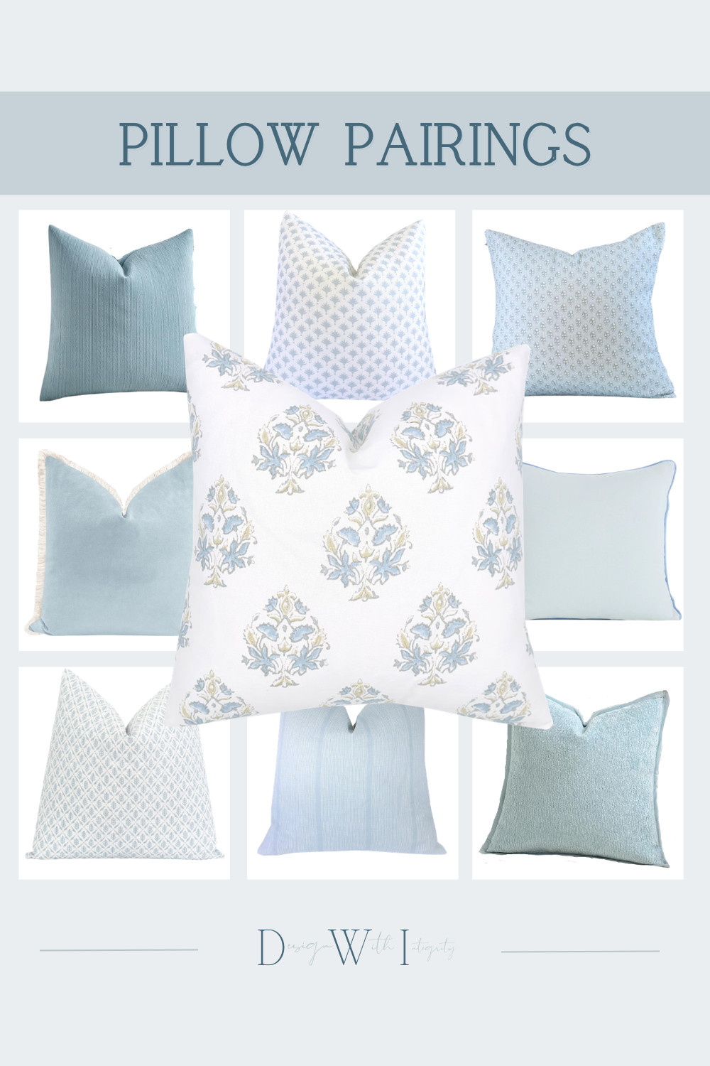 The secret to a designer layered sofa is mixing patterns that complement one another while keeping the color palette consistent. This Pillow Pairing showcases soft shades of blue layered with crisp ivory, combining classic motifs, delicate geometrics, textured solids, and woven fabrics for a look that feels elevated yet effortlessly livable.

The statement medallion print anchors the collection, while textured velvet, subtle woven fabrics, and small scale patterns add richness and dimension. By varying the scale of each print and introducing multiple textures, the arrangement feels collected, balanced, and timeless without appearing overly coordinated.

Shop this curated Pillow Pairing on my LTK and create a beautifully layered look for your living room or bedroom.

#PillowPairings #InteriorStyling #BlueDecor #ThrowPillows #HomeDecorIdeas 

 #LTKHome