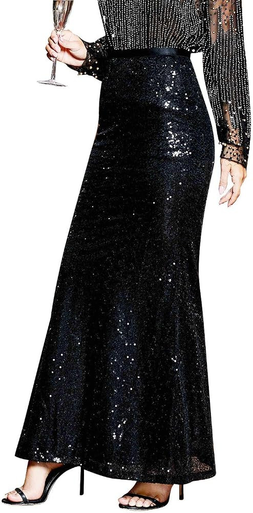 PrettyGuide Women's Sequin Maxi Skirt Glitter Bodycon Long Mermaid Skirt Formal Skirts | Amazon (US)