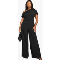 Womens Plus Asymmetric Belted Jumpsuit - Black - 24, Black | Boohoo.com (UK & IE)
