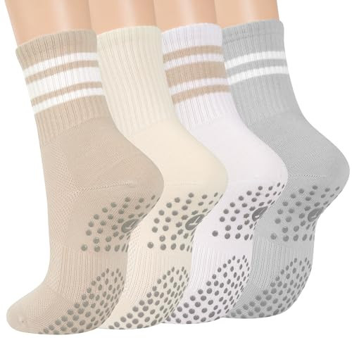 Grip Pilates Crew Socks for Women, Non Slip Yoga Socks with Grips for Barre Hospital Grippy Sticky Sock | Amazon (US)