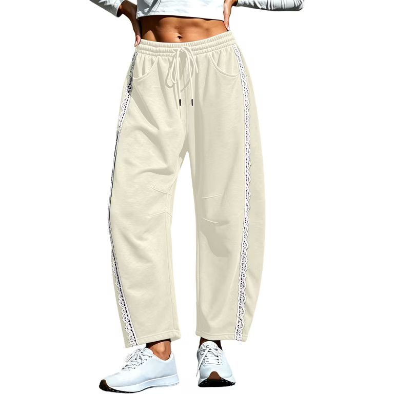 Bloomae Women's Baggy Wide Leg Barrel Track Pants Trendy Side Lace Stripe Patchwork Lounge Trouse... | Walmart (US)