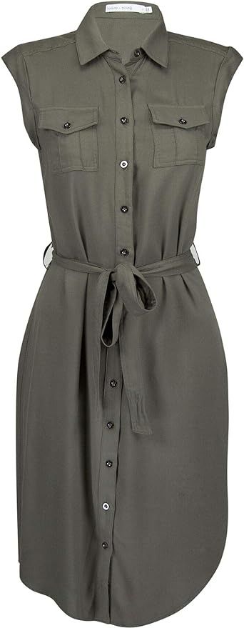 Bishop & Young Olive Green Sleeveless Button Down Military Style Dress | Amazon (US)