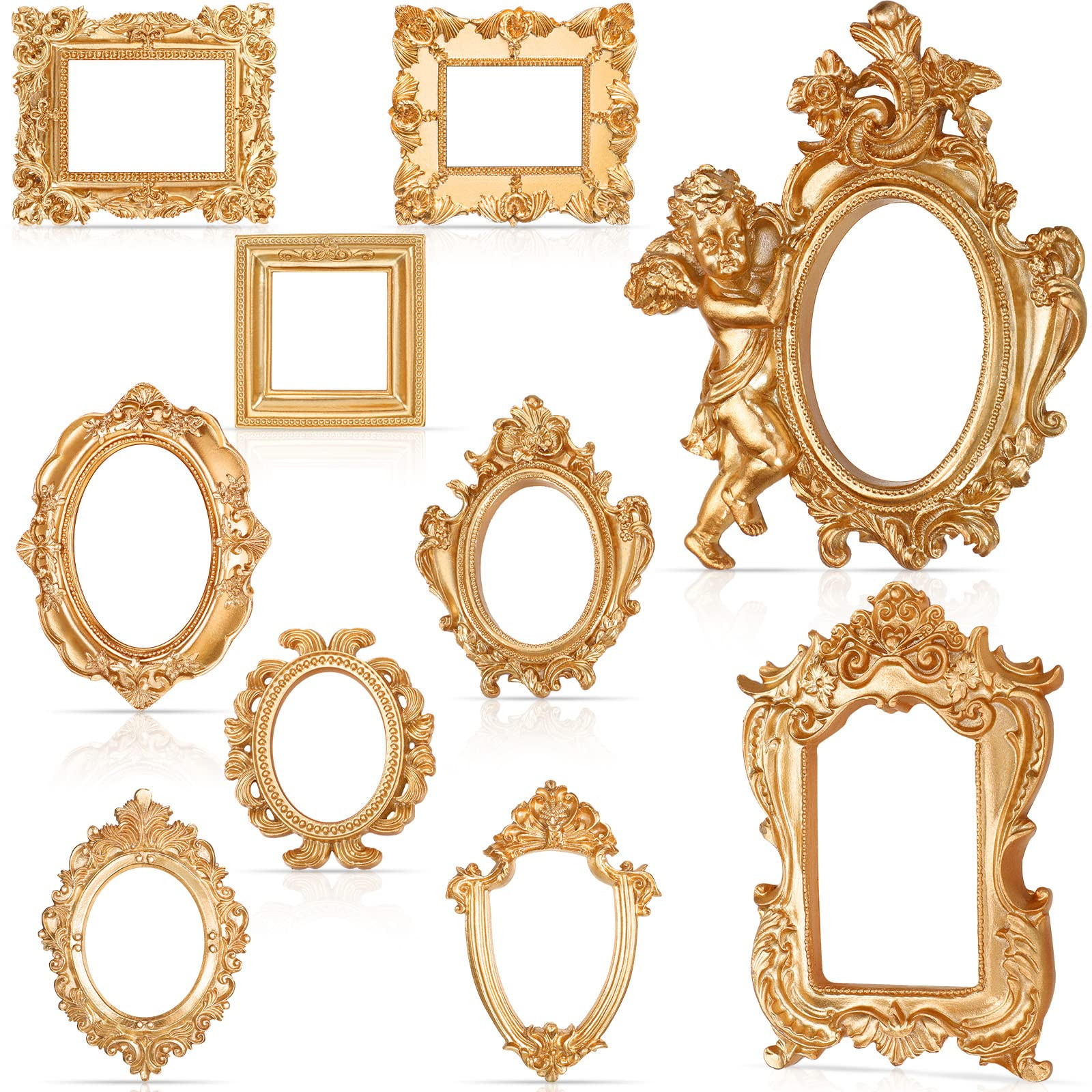 Yulejo 10 Pcs Mini Gold Picture Frames Victorian Small Vintage Resin Antique Photo Frame Tiny Bar... | Amazon (US)
