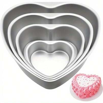 Aluminum Heart Shaped Cake Pans, 4pcs Nonstick Baking Pan With Removable Bottom 4/6/8/10 Inches Cake Mold For Valentine's Day Wedding Birthday Anniver | SHEIN