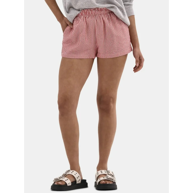 No Boundaries Striped Seersucker Bungee Shorts, 2" Inseam, Women's and Women's Plus | Walmart (US)