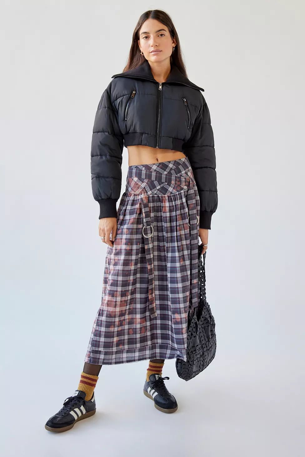 UO Rachel Bleached Plaid Midi Skirt | Urban Outfitters (US and RoW)