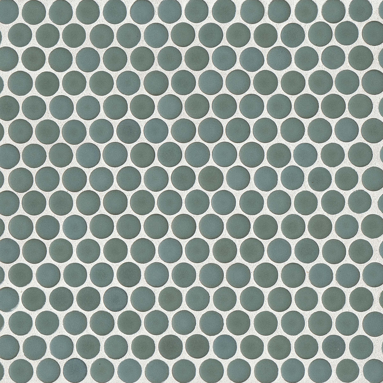 360 3/4" x 3/4" Penny Round Matte Mosaic Tile in Silver Sage | Bedrosians Tile and Stone