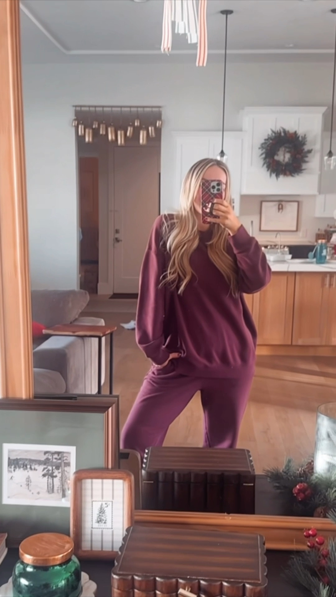 another day, another matching sweat set! i love the burgundy color of this one. it’s chic AND comfy. 🤌🏼 i’m wearing a large in the pants and an X large in the sweatshirt. 

#walmartfashionfinds #walmartset #walmartsweats 

#LTKFindsUnder50 #LTKootd