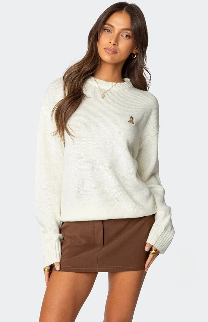 Edikted Women's Puppy Love Embroidered Sweater in White - Size Small | PacSun