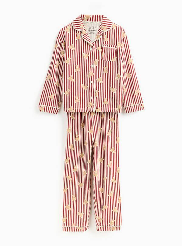 Mini Me Kids' Christmas Burgundy Bear Stripe Printed Traditional Pyjamas 7-8 years | Tu Clothing