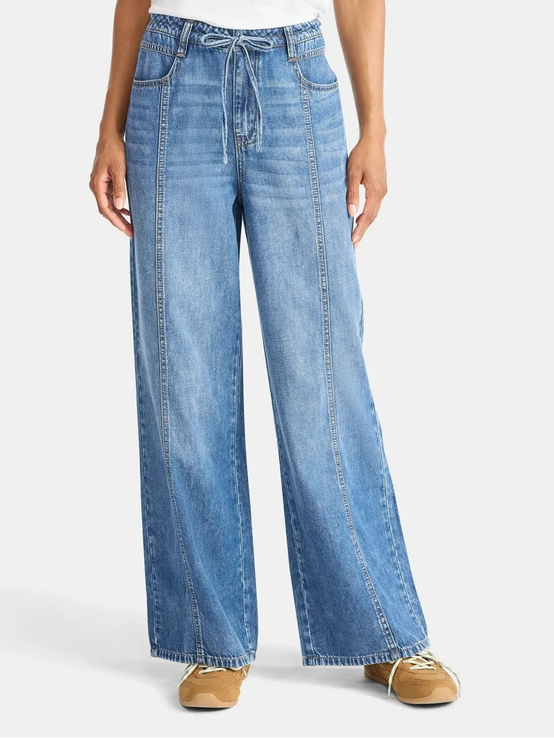 Time and Tru Women's and Women's Plus Relaxed Tie Waist Wide Leg Jeans, 31" Inseam, Sizes 0-20 | Walmart (US)