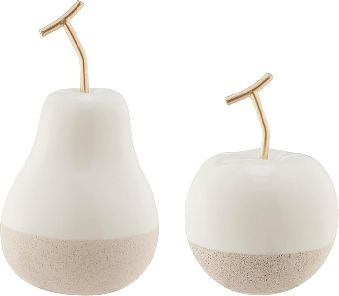 Danya B. Vost Dipped Fruit Decorative Accent Ceramic Sculpture Figure Set of 2 - Small - White/Cr... | Amazon (US)