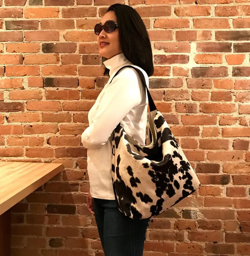 Faux Cowhide, Large Size Shoulder Purse, Cowhide Shoulder Bag,eco Friendly, Cowhide Bag, Slouchy ... | Etsy (US)