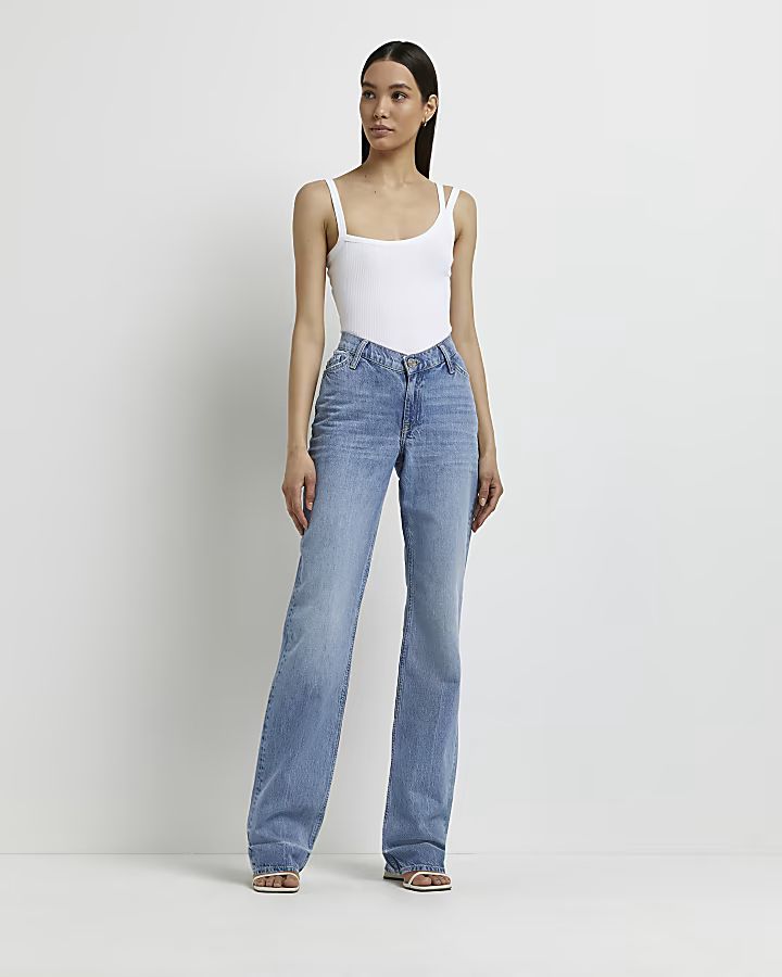 Blue high waisted straight jeans | River Island (UK & IE)