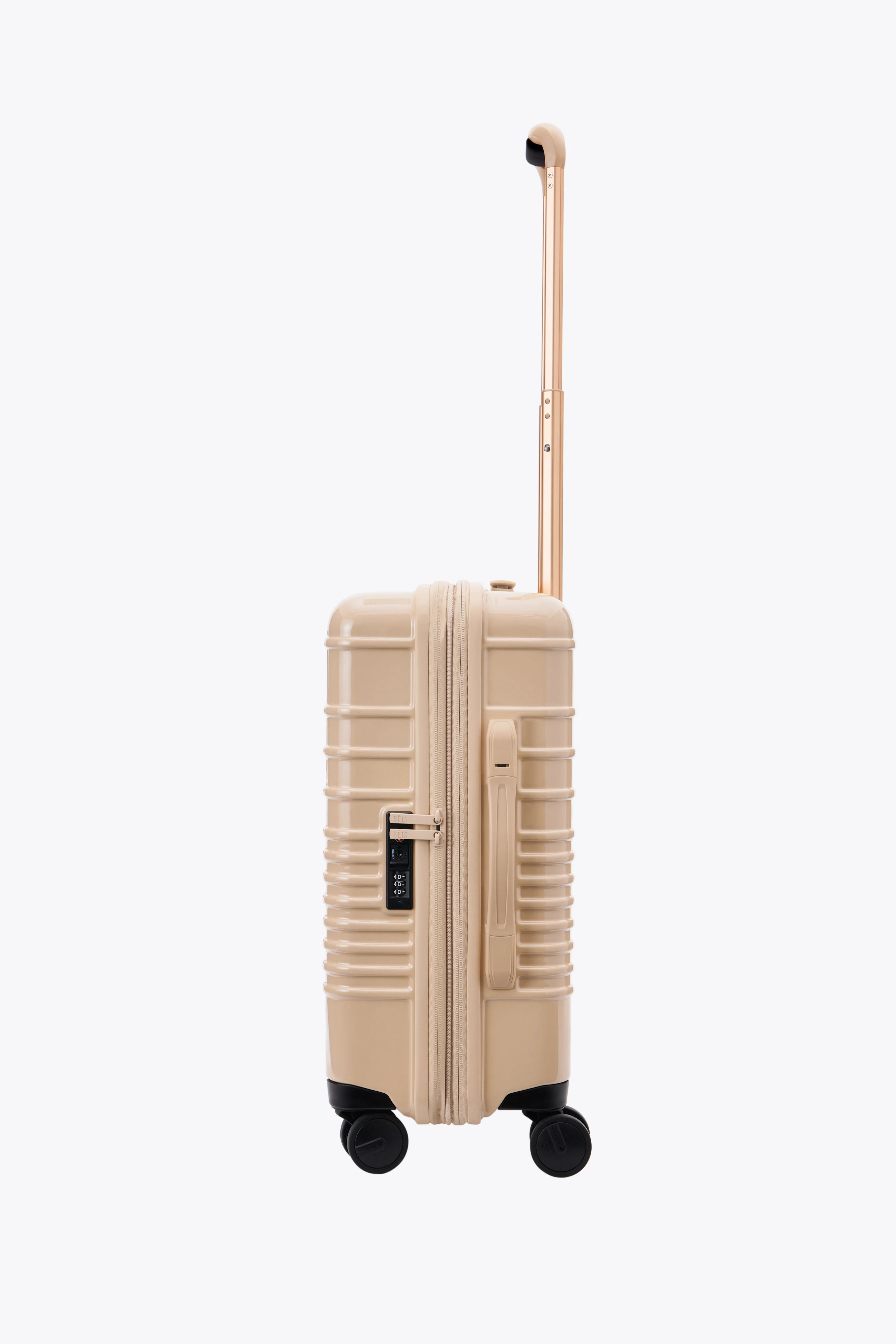 BÉIS 'The Carry-On Roller'' in Glossy Beige - High Gloss 21" Carry On Luggage in Beige | BÉIS Travel