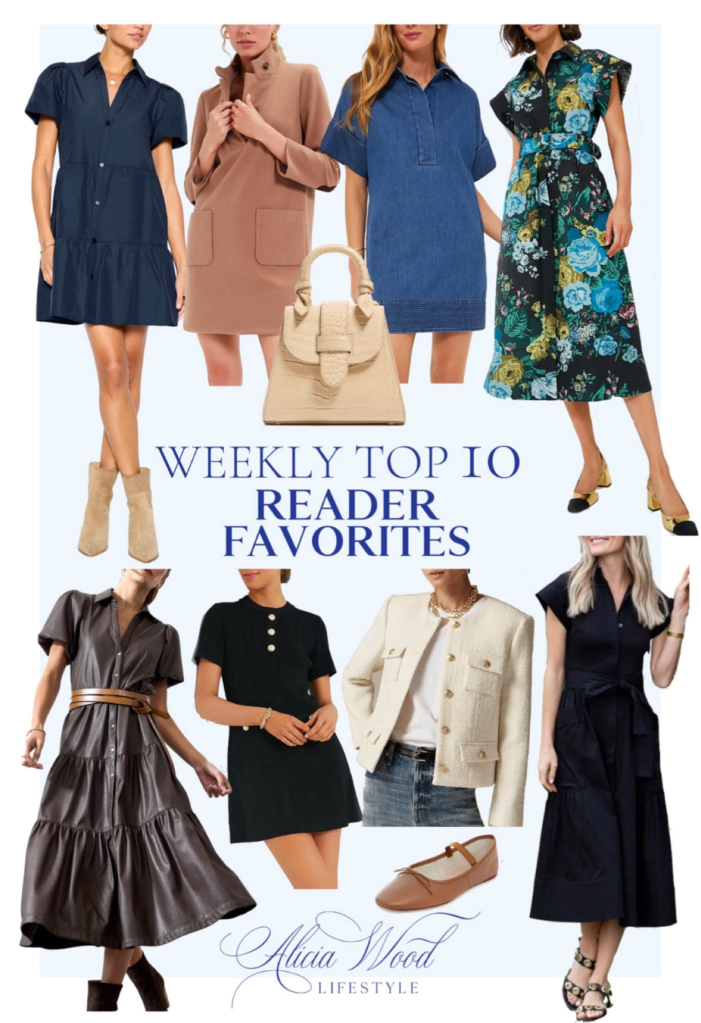 Weekly Top 10 Best Sellers 

Petite Lady bag leather satchel 
Tweed jacket in ivory
Black mini dress with gold button detail 
Black cotton midi dress with self belt 
Denim mini dress with trapunto stitching 
Floral midi dress with black background 
Camel coat dress
Camel ballet Mary jane flats 
Mini Havana dress by Brochu Walker 
Faux leather Havana midi dress 

#LTKStyleTip #LTKActive #LTKSeasonal