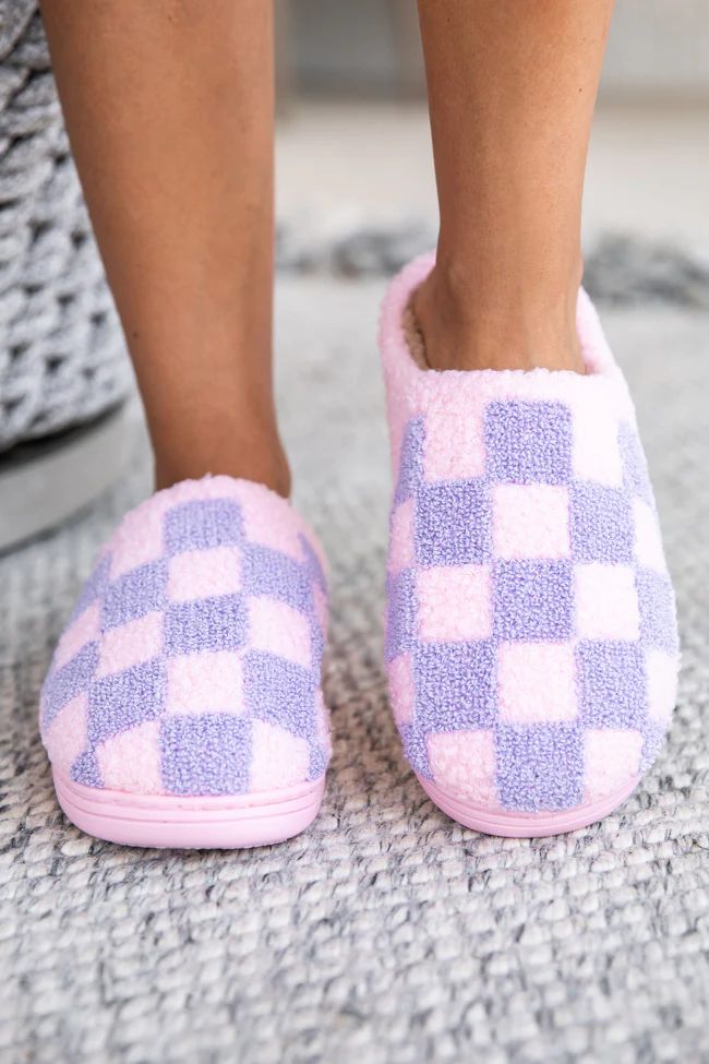Rae Pink And Lilac Checkered Slippers DOORBUSTER | Pink Lily