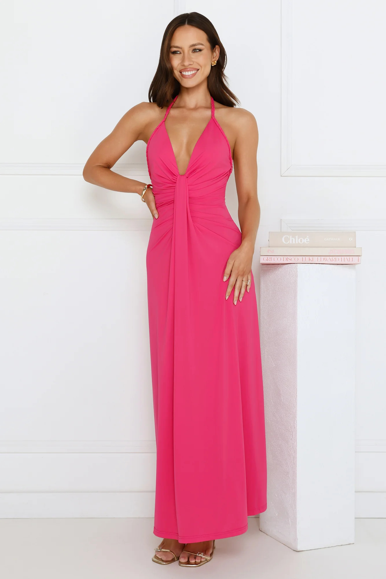 Neon Noir Halter Maxi Dress Pink | Hello Molly (US)