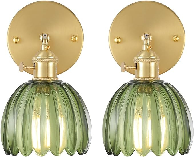 Shenmoyl Vintage Wall Sconces Set of 2 with Green Tulip Glass Lampshade 180 Degree Adjustable Bra... | Amazon (US)
