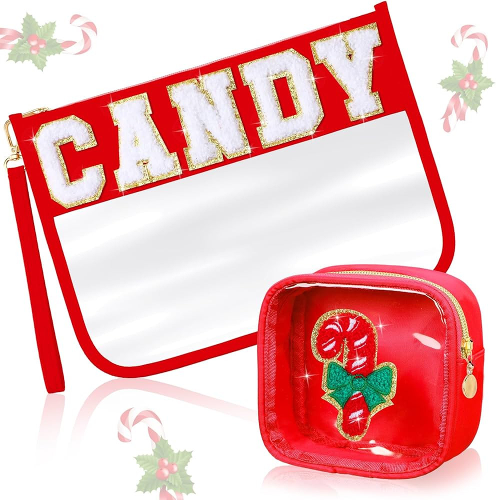 Hillban 2 Pcs Christmas Gifts Chenille Letter Bags Xmas Makeup Bag Cosmetic Clear Toiletry Bag wi... | Amazon (US)
