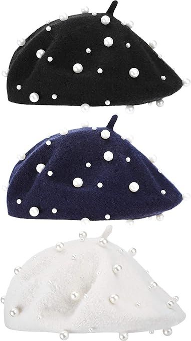 3 Pieces Beret Hat French Style Beanie Cap Solid Color Winter Hat for Women and Girls Casual Use ... | Amazon (US)