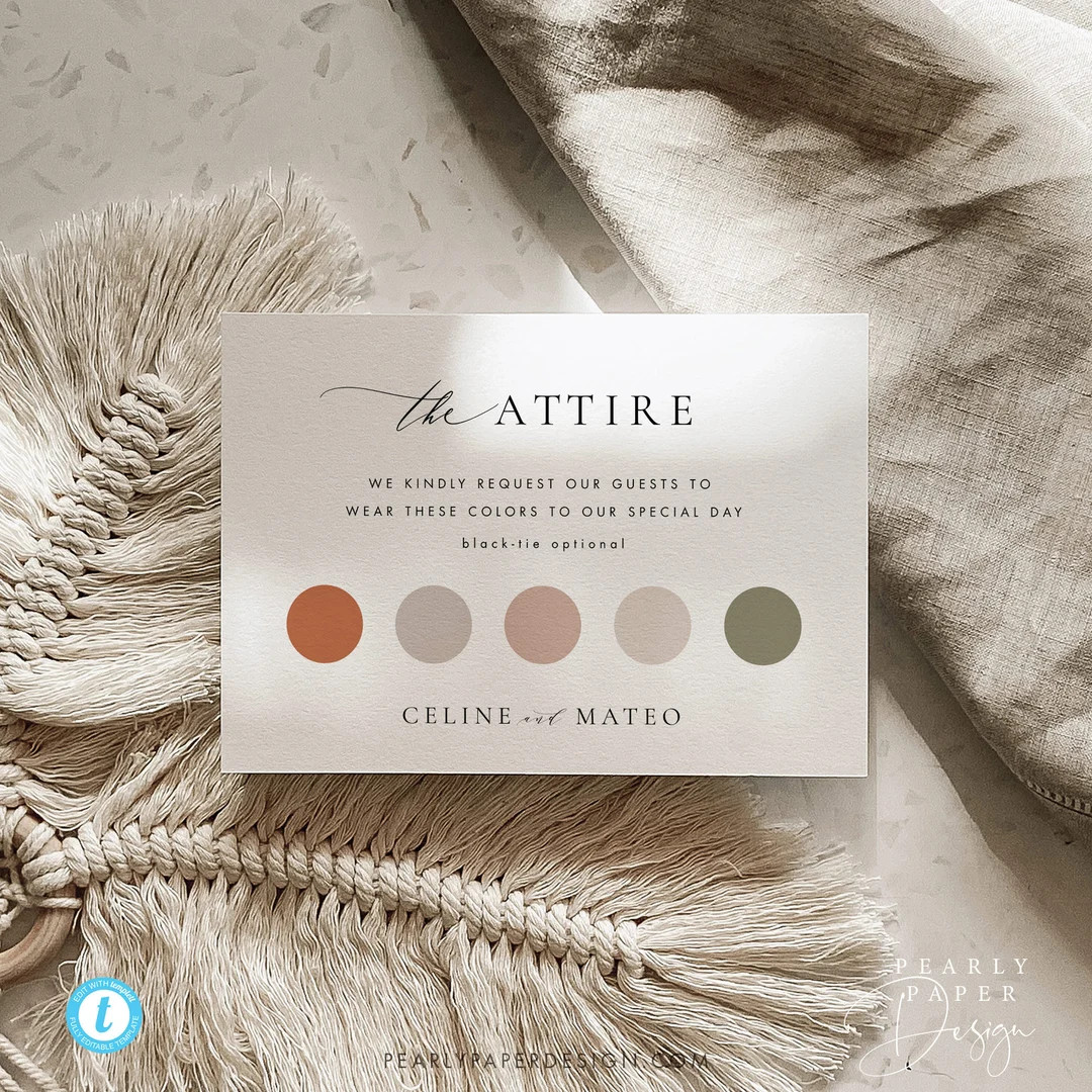 Wedding Attire Card Template Download, Guest Dress Code Insert Card Templett, Wedding Guest Dress... | Etsy (US)