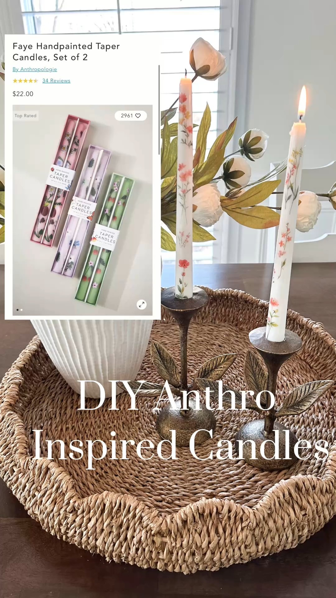 Why pay $22 when you can make these for $8?!

These were so simple and easy to make! They add the perfect touch of spring!

Comment ANTHRO for the links. 🔗
* I bought my candles from Hobby Lobby for $1

#springdecor #springdiy #springiscomming #easycrafts #diytutorial #homemade #girlsnightin #driedflowersstyle #easterdiy #whimiscal #anthrohome

#LTKHome #LTKSeasonal