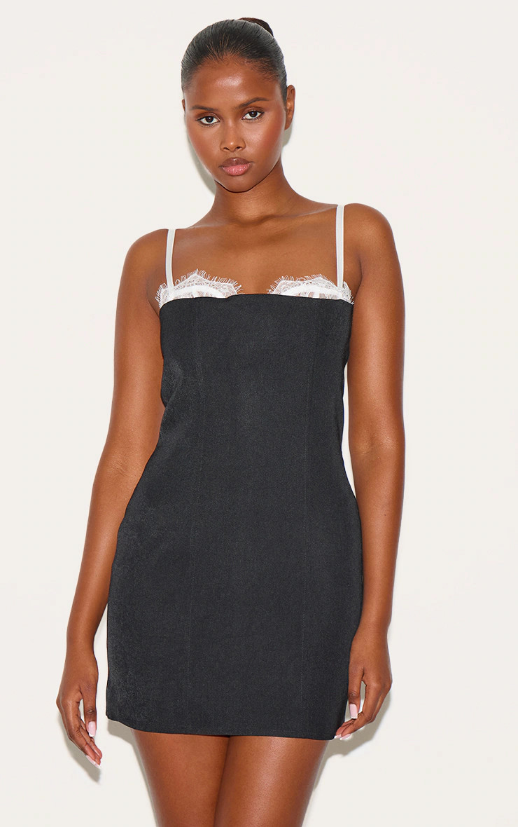 Black Lace Bust Detail Woven Bodycon Dress | Dresses | PrettyLittleThing US