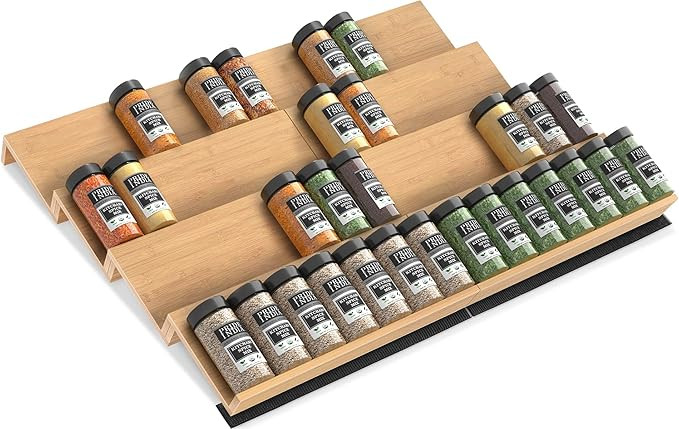 Spice Rack, 4-Tier Large Capacity Insert Spice Organizer for Cabinet Kitchen Drawer Bamboo | Amazon (US)