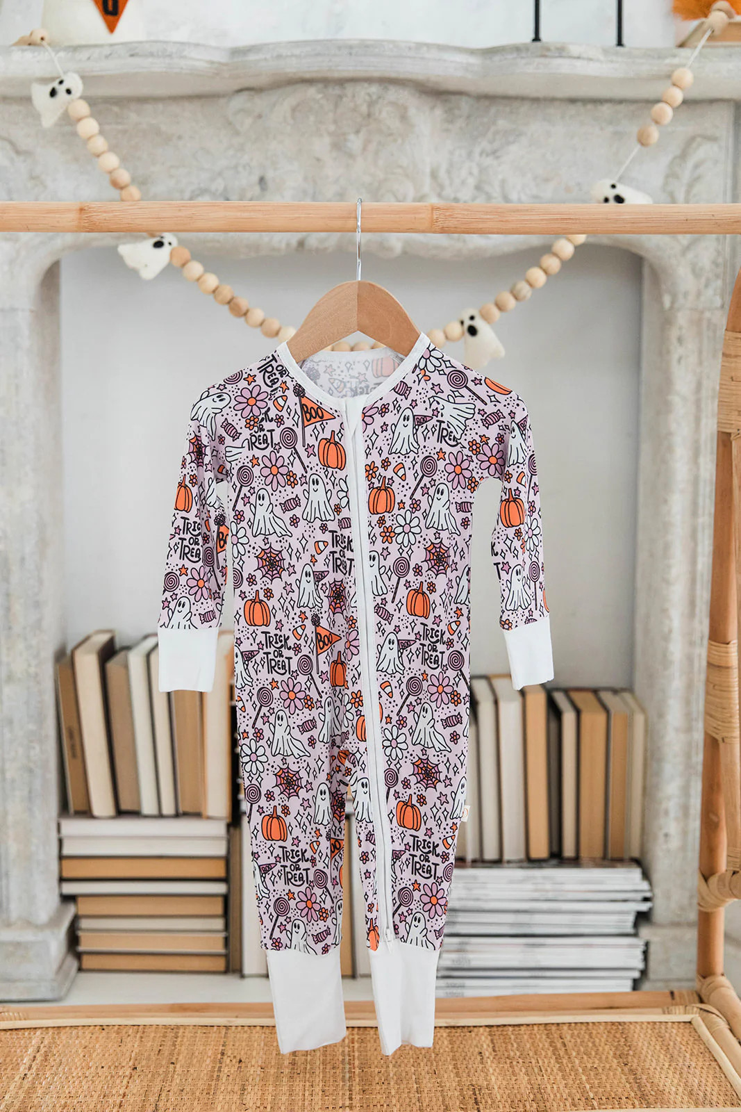 Ghost and Pumpkin Zippered Romper | Halloween Loungewear for Baby + Kids | Ollie's Day