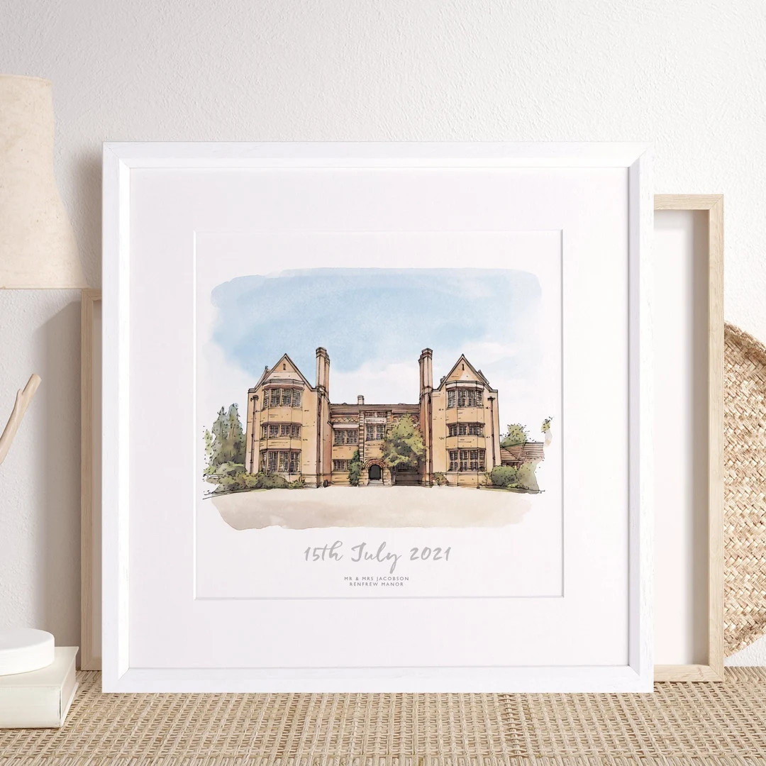 Watercolour Wedding Venue Sketch Hand Drawn Personalised Gift Custom Building Illustration Christ... | Etsy (US)