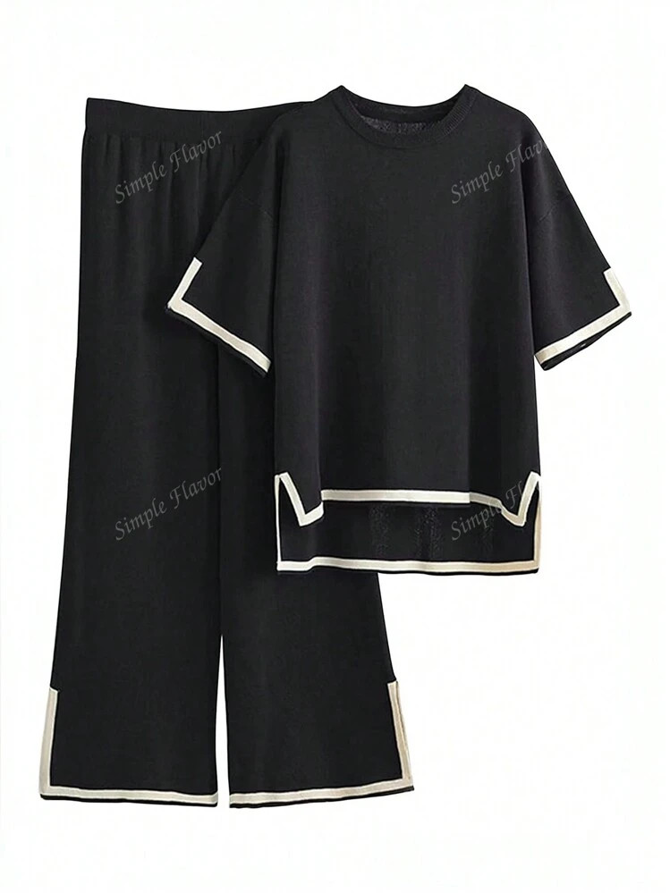 Women's Fashion Knit Short Sleeve Top And Pants 2-Piece Set | SHEIN