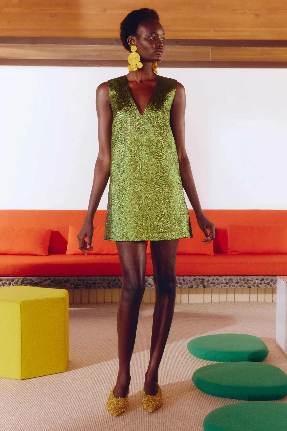 Fountain Metallic Mini Dress In Matcha | Simon Miller