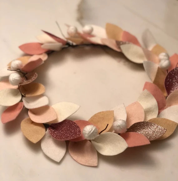Read the full title
    Glitter Felt Christmas Wreath, Blush, Contemporary Modern Wreath, Felt Wr... | Etsy ROW