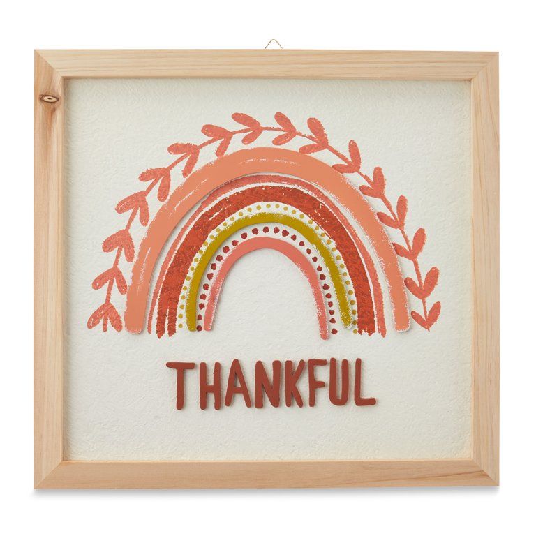 Way To Celebrate 12.75 inch Harvest Thankful Rainbow Wall Sign Decoration, Multi-color | Walmart (US)