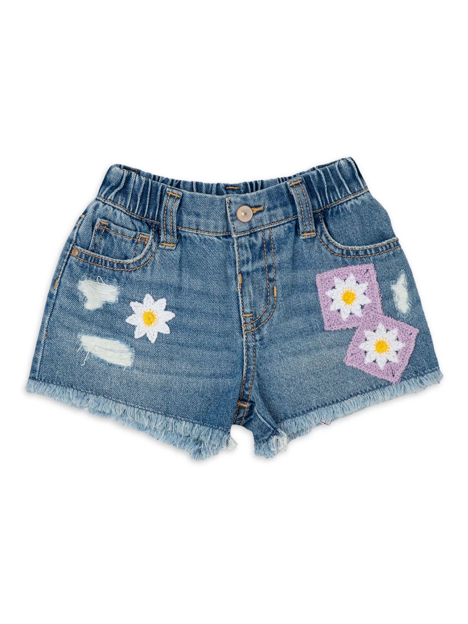 Wonder Nation Toddler Girls Crochet Denim Short, Sizes 2 Toddler-18 Months | Walmart (US)