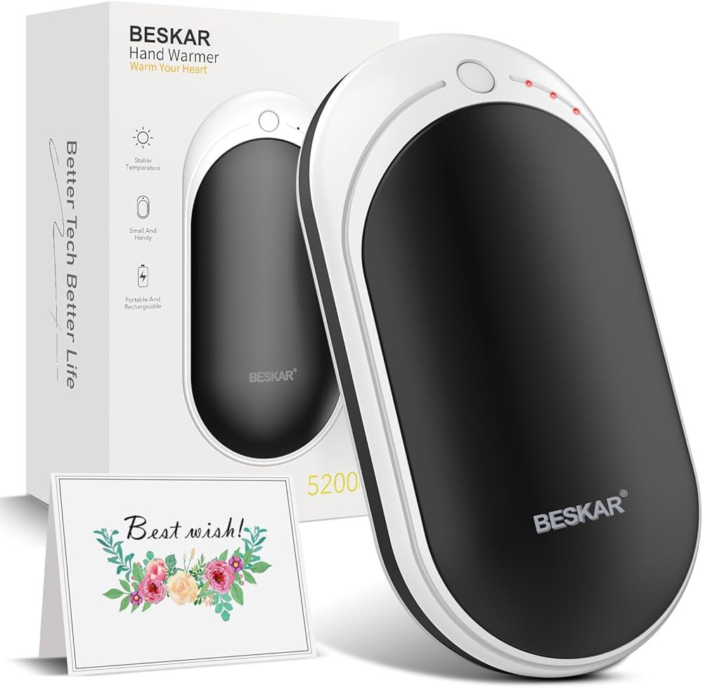 BESKAR Rechargeable Hand Warmer, 5200mAh Electric Hand Heater, Double-Sided Heating, USB Quick Ch... | Amazon (US)