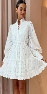 Roiii Women A-Line Lace Loose Baroque Button Down Long Sleeve Casual Dresses V Neck Embroidery Pa... | Amazon (US)