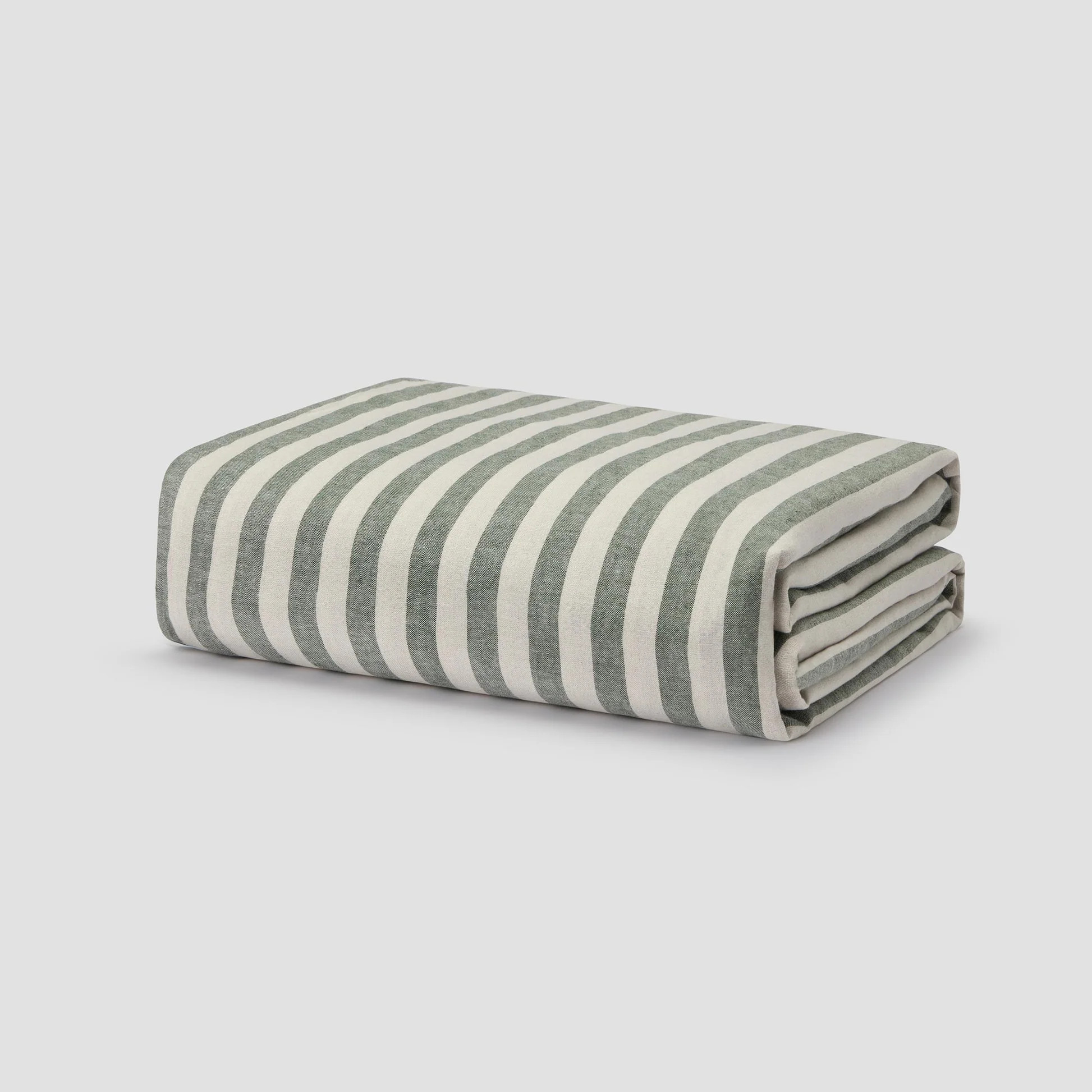 Fern Green Pembroke Stripe Linen Blend Duvet Cover | Piglet