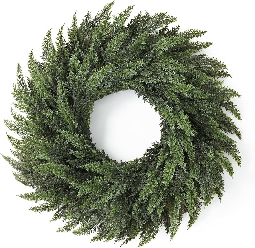 26'' Large Cedar Wreath for Front Door, Real Touch Christmas Door Wreath | Amazon (US)
