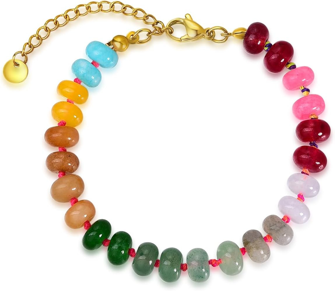 Beaded Gemstone Necklace For Women, Boho Beaded Choker Necklace, Rainbow Gemstone Beaded Necklace... | Amazon (US)
