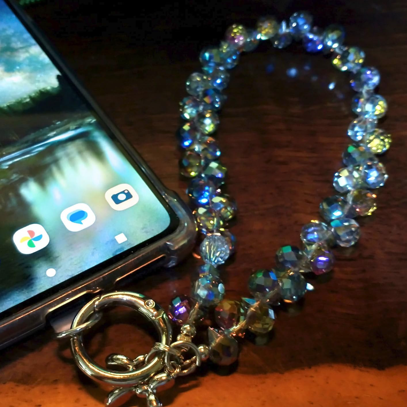 Crystal Phone Wrist Strap Phone Charm Chain Keychain Beaded Cellphone Lanyard with Tether Tab Hands-Free Wristlet Bracelet Wrist Grip Strap for Women, D-Dark Purple | Amazon (US)