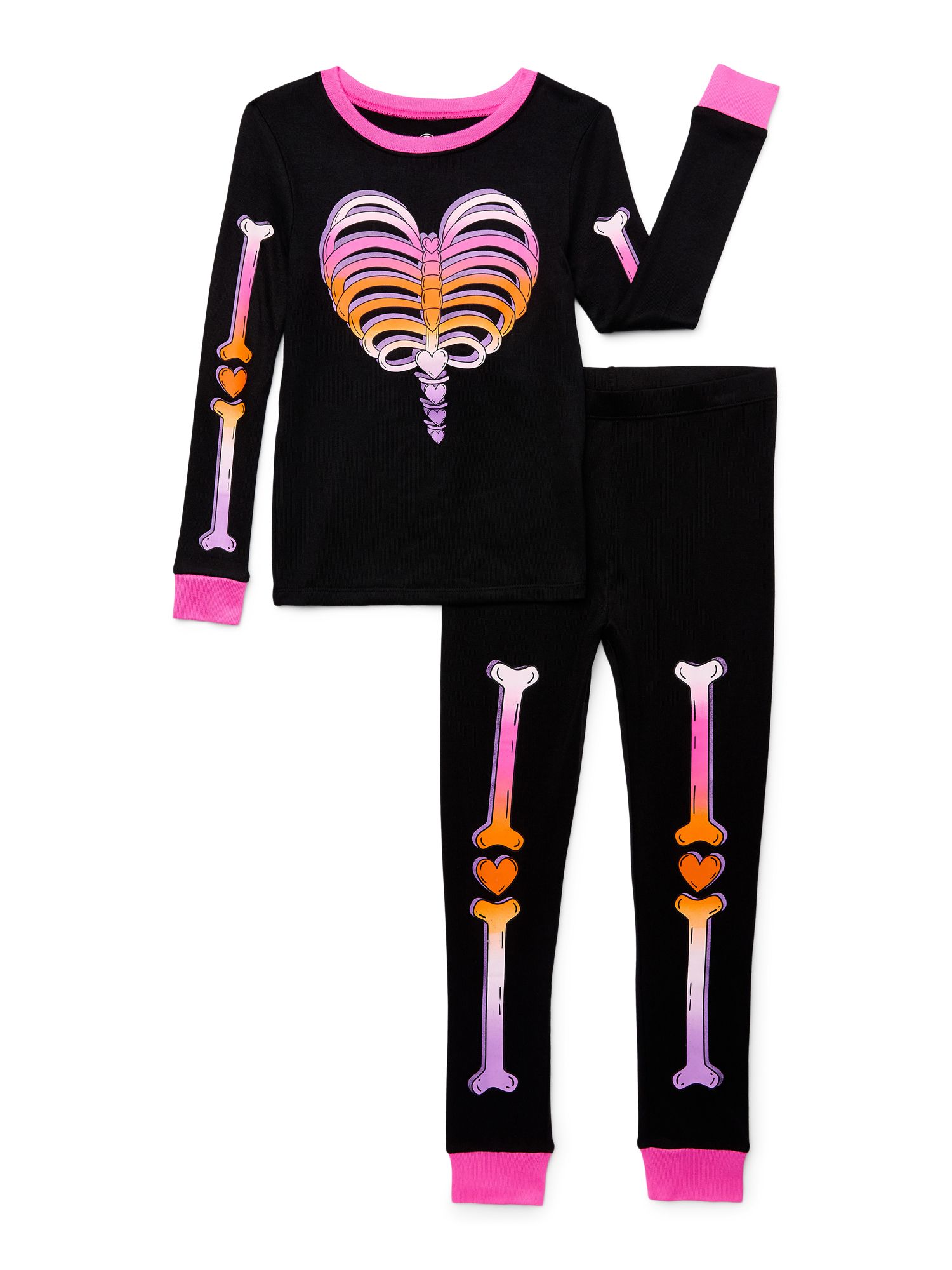 Wonder Nation Girls Halloween Tight Fit Long Sleeve Top and Pant 2 Piece Pajama Set, Sizes 4-10 | Walmart (US)