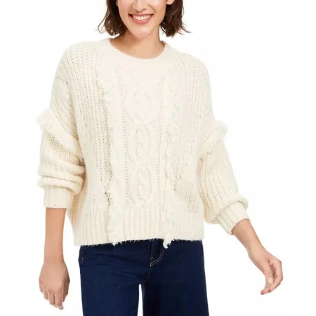 Sage The Label Women s Fringe Cable-Knit Sweater Dark Beige Size X-Small | Walmart (US)